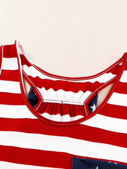 Fiery Red Galaxy Striped Bowknot Tank Top