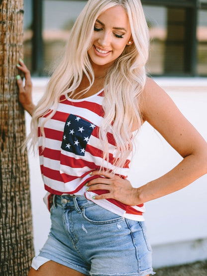 Fiery Red Galaxy Striped Bowknot Tank Top