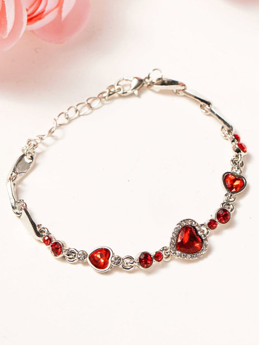 Fiery Red Heart-shape Gem Valentines Fashion Bracelet