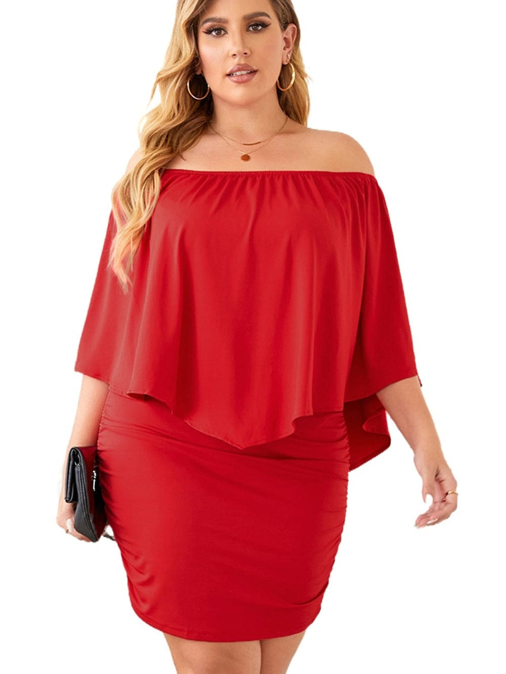 Fiery Red Layered Mini Poncho Dress with Versatile Dressing Options
