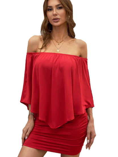 Fiery Red Layered Mini Poncho Dress with Versatile Dressing Options