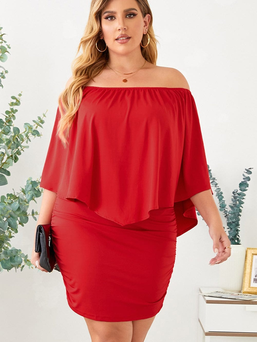 Fiery Red Layered Mini Poncho Dress with Versatile Dressing Options