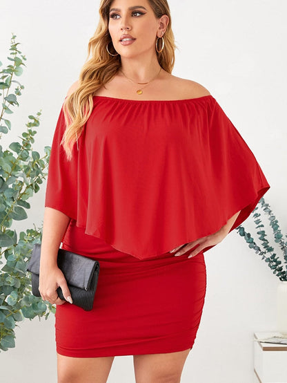 Fiery Red Layered Mini Poncho Dress with Versatile Dressing Options