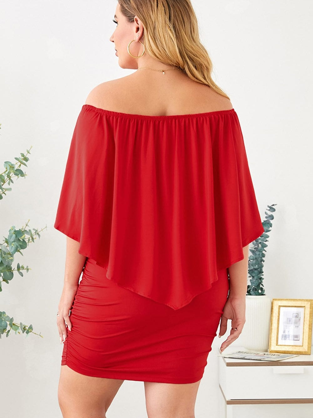 Fiery Red Layered Mini Poncho Dress with Versatile Dressing Options