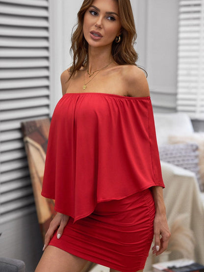 Fiery Red Layered Mini Poncho Dress with Versatile Dressing Options