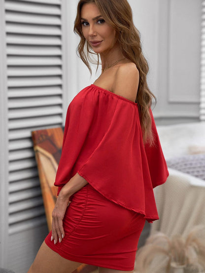 Fiery Red Layered Mini Poncho Dress with Versatile Dressing Options