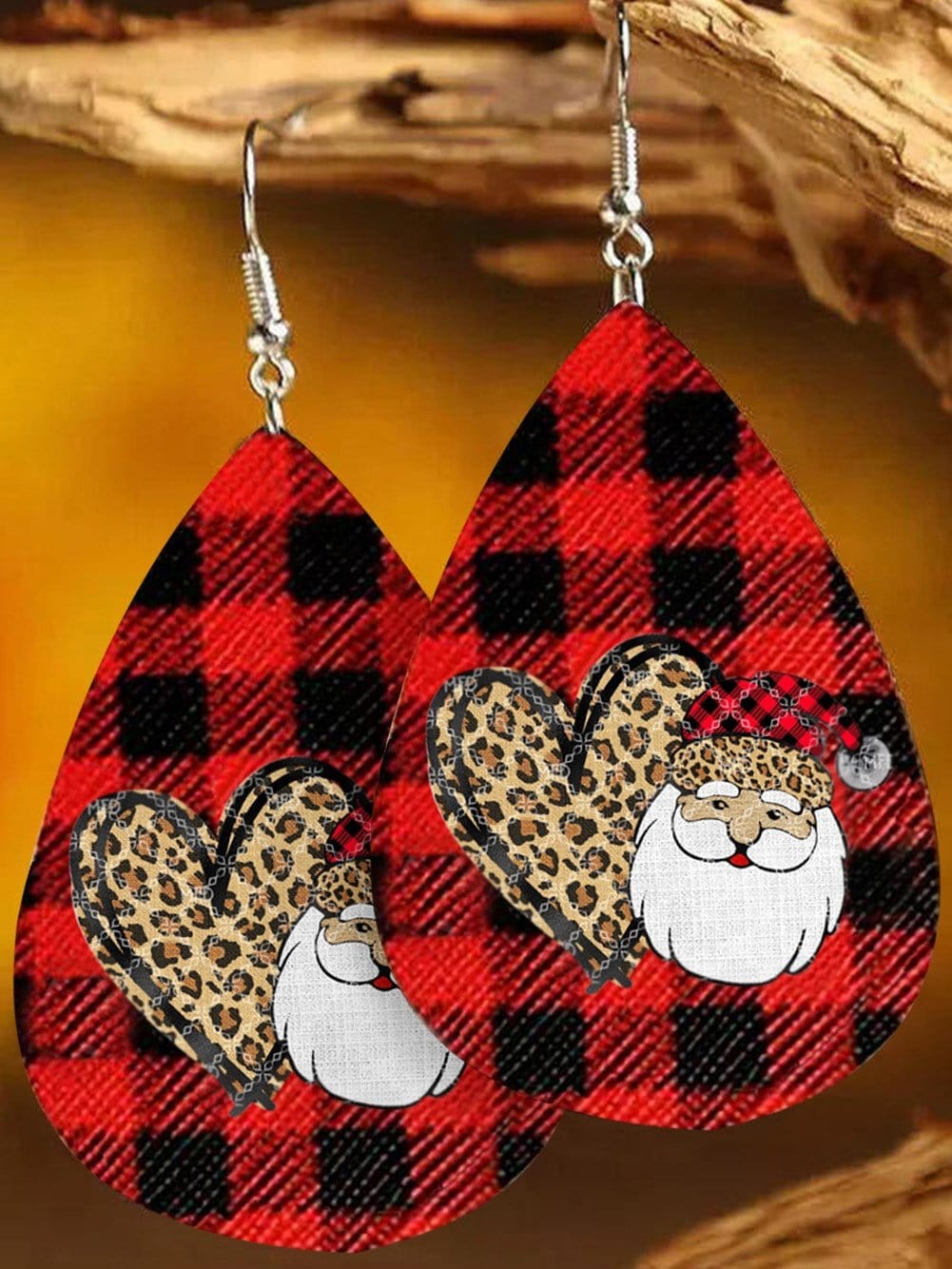 Fiery Red Leopard Heart Print Drop Earrings for Christmas Cheer