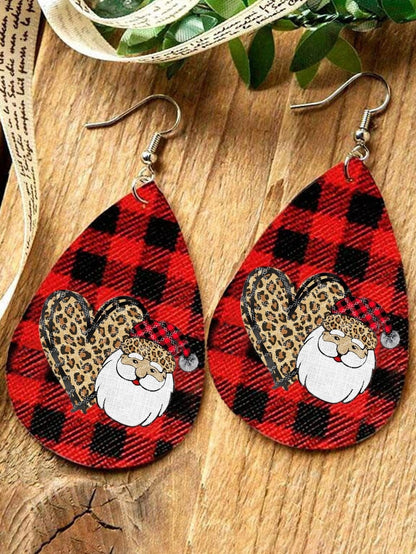 Fiery Red Leopard Heart Print Drop Earrings for Christmas Cheer