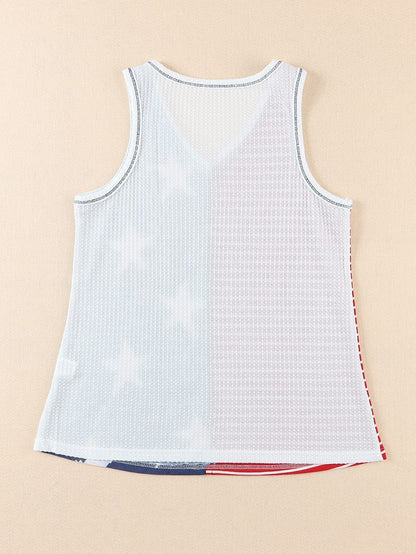 Fiery Red Patriotic Stars and Stripes Sleeveless Tank Top