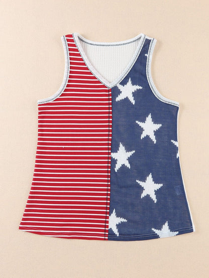 Fiery Red Patriotic Stars and Stripes Sleeveless Tank Top