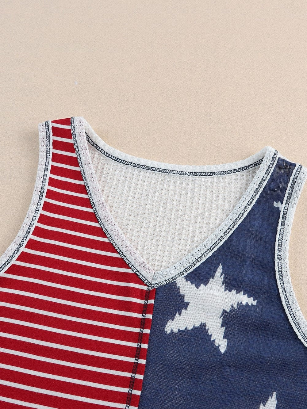 Fiery Red Patriotic Stars and Stripes Sleeveless Tank Top