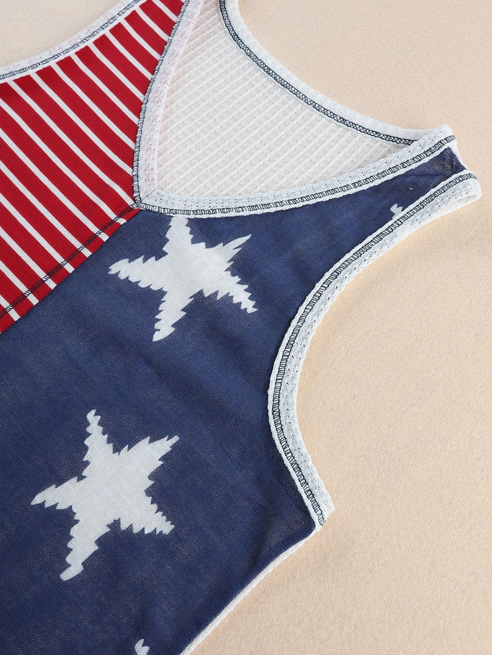 Fiery Red Patriotic Stars and Stripes Sleeveless Tank Top