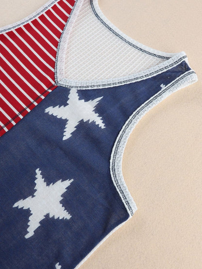 Fiery Red Patriotic Stars and Stripes Sleeveless Tank Top