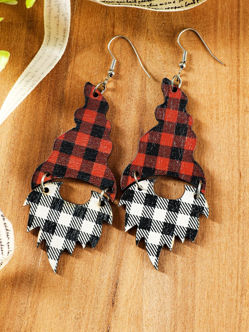 Fiery Red Plaid Print Christmas Dangle Earrings