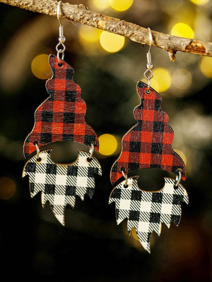 Fiery Red Plaid Print Christmas Dangle Earrings