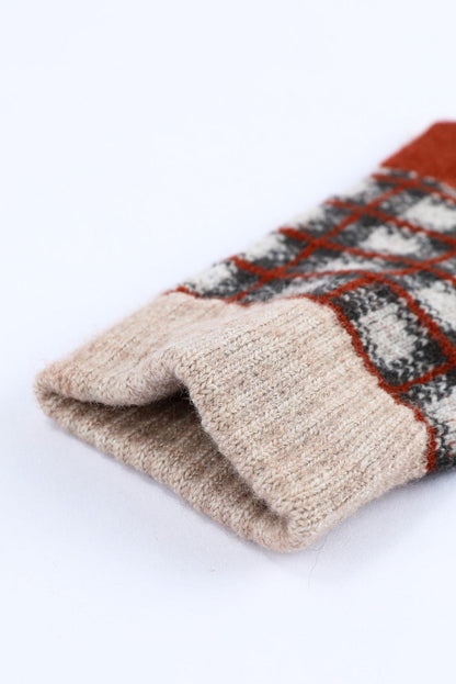 Fiery Red Plaid Woven Keep Warm Touch Screen Gloves