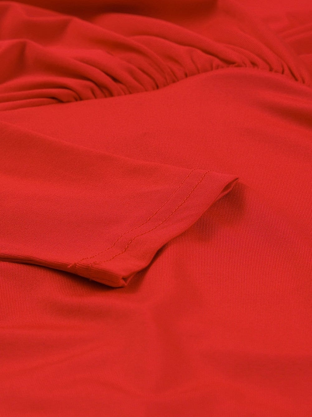 Fiery Red Ruched Sheath V Neck Bodycon Dress with Long Sleeves