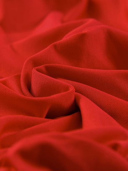 Fiery Red Ruched Sheath V Neck Bodycon Dress with Long Sleeves