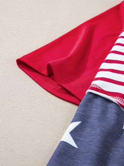 Fiery Red Stars and Stripes Hooded T-Shirt with Drawstring