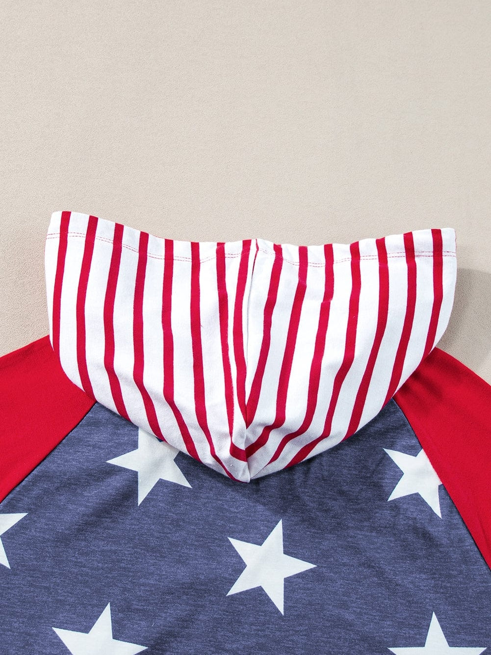 Fiery Red Stars and Stripes Hooded T-Shirt with Drawstring