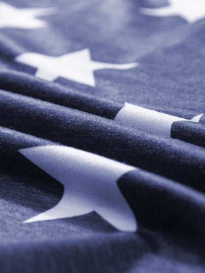 Fiery Red Stars and Stripes Hooded T-Shirt with Drawstring