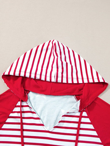 Fiery Red Stars and Stripes Hooded T-Shirt with Drawstring