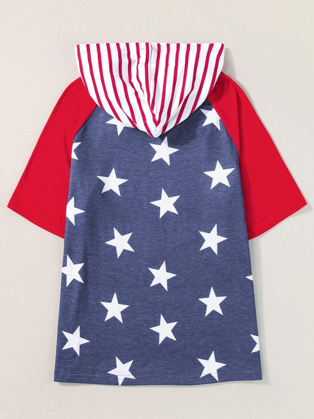Fiery Red Stars and Stripes Hooded T-Shirt with Drawstring