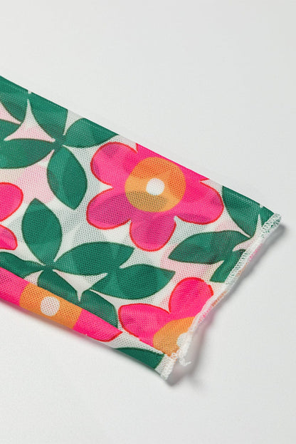 Fiery Red Vintage Blossom Stretchy Long Sleeve Blouse