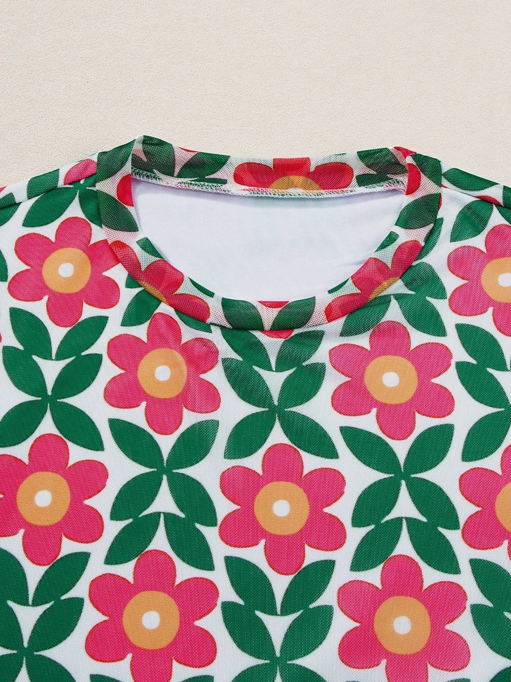 Fiery Red Vintage Floral Print Crew Neck T-Shirt