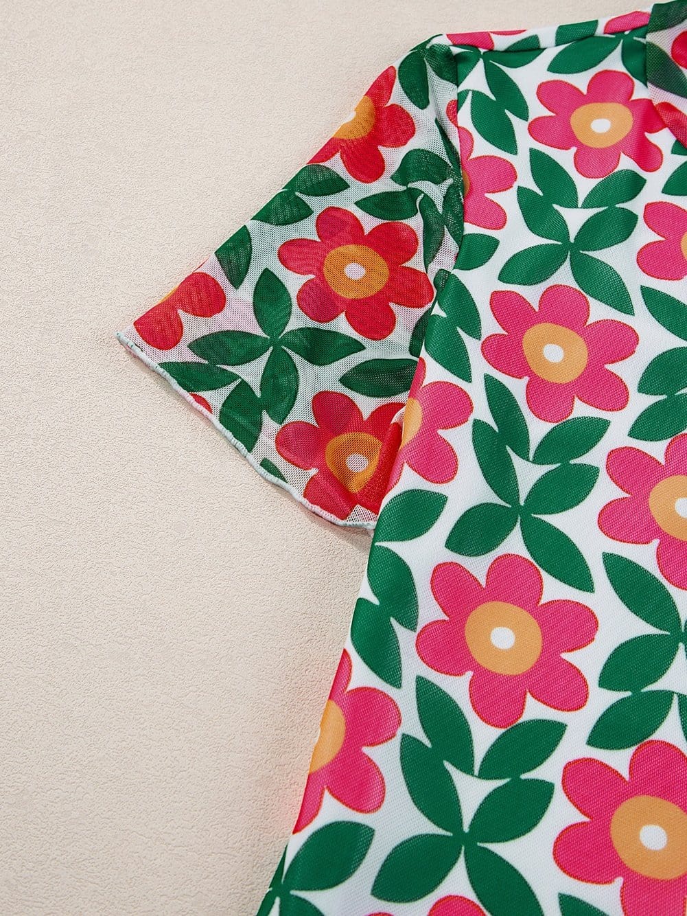 Fiery Red Vintage Floral Print Crew Neck T-Shirt