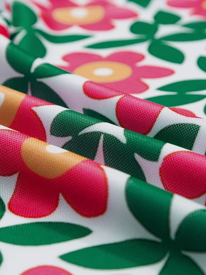 Fiery Red Vintage Floral Print Crew Neck T-Shirt