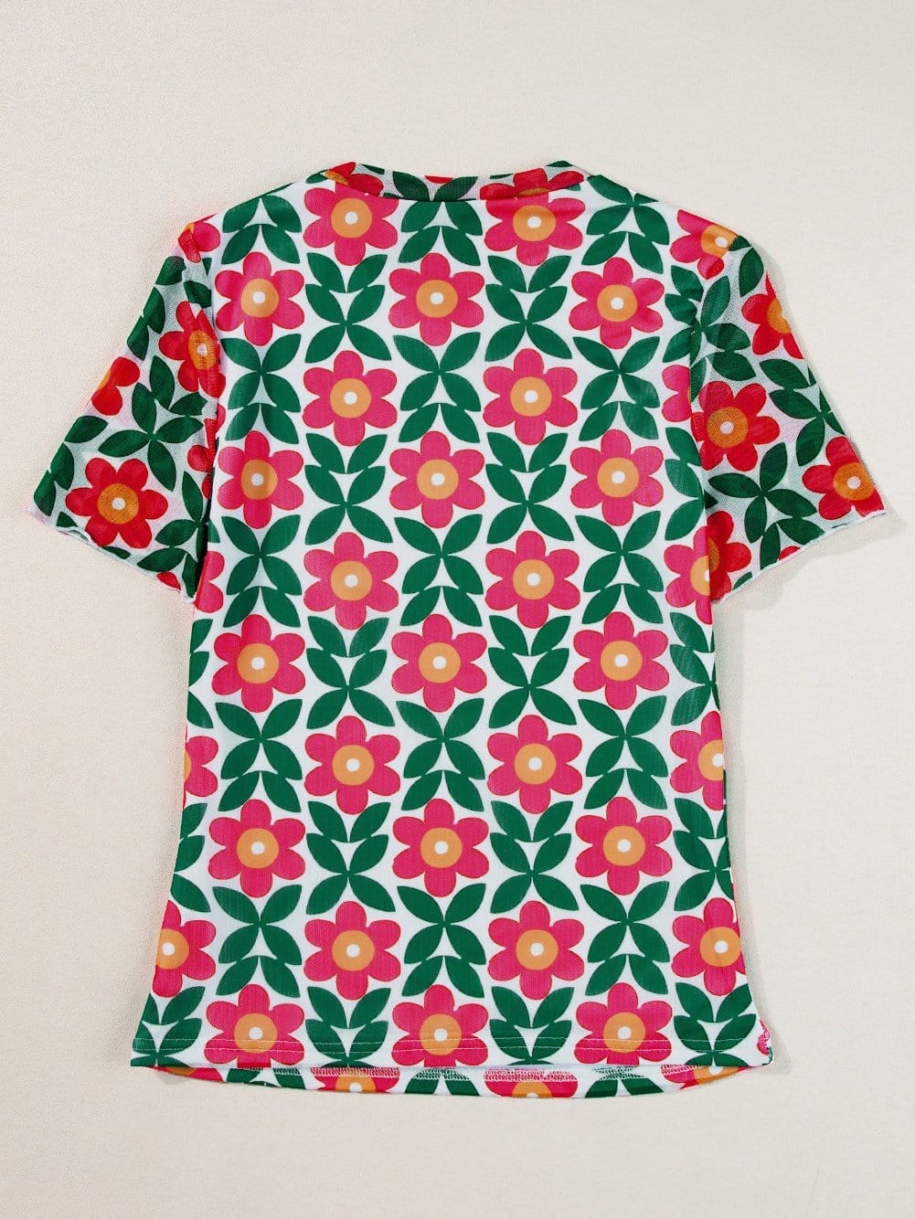 Fiery Red Vintage Floral Print Crew Neck T-Shirt