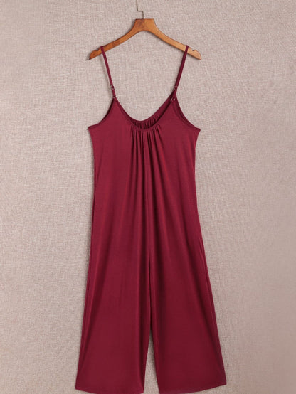 Fiery Red Wide Leg Pocketed Jumpsuit with Spaghetti Straps