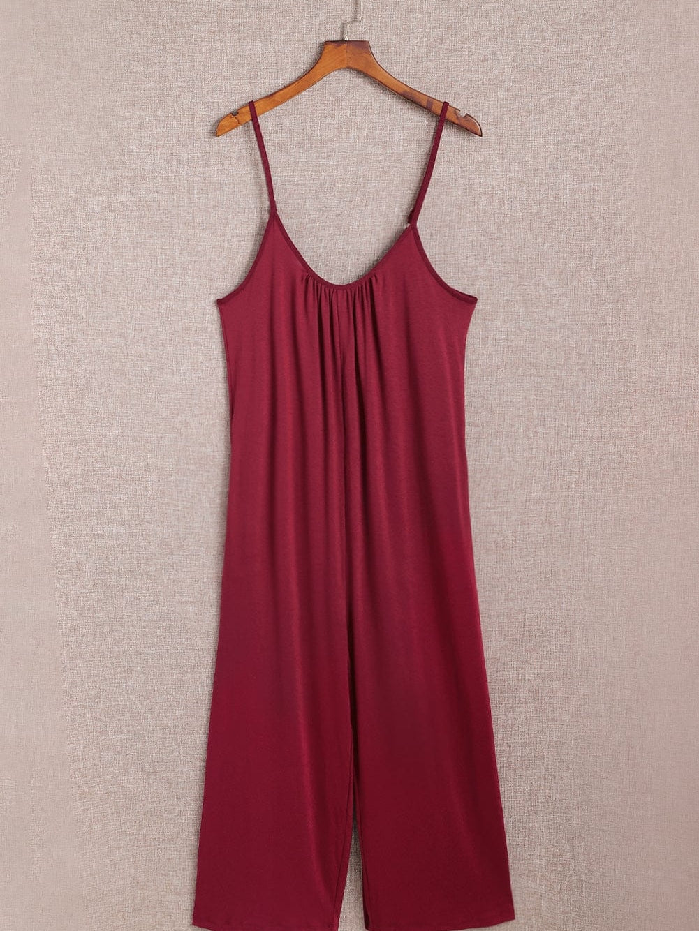 Fiery Red Wide Leg Pocketed Jumpsuit with Spaghetti Straps