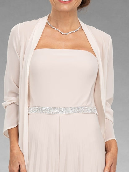 Jumpsuits Mother of the Bride Dress Elegant Sweetheart Floor Length Chiffon 3/4 Length Sleeve Wrap Included Jacket Dresses with Sash / Ribbon Pleats 2023 - LuckyFash™