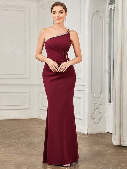 Fishtail One-Shoulder Sleeveless Backless Evening Gown