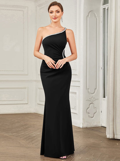 Fishtail One-Shoulder Sleeveless Backless Evening Gown