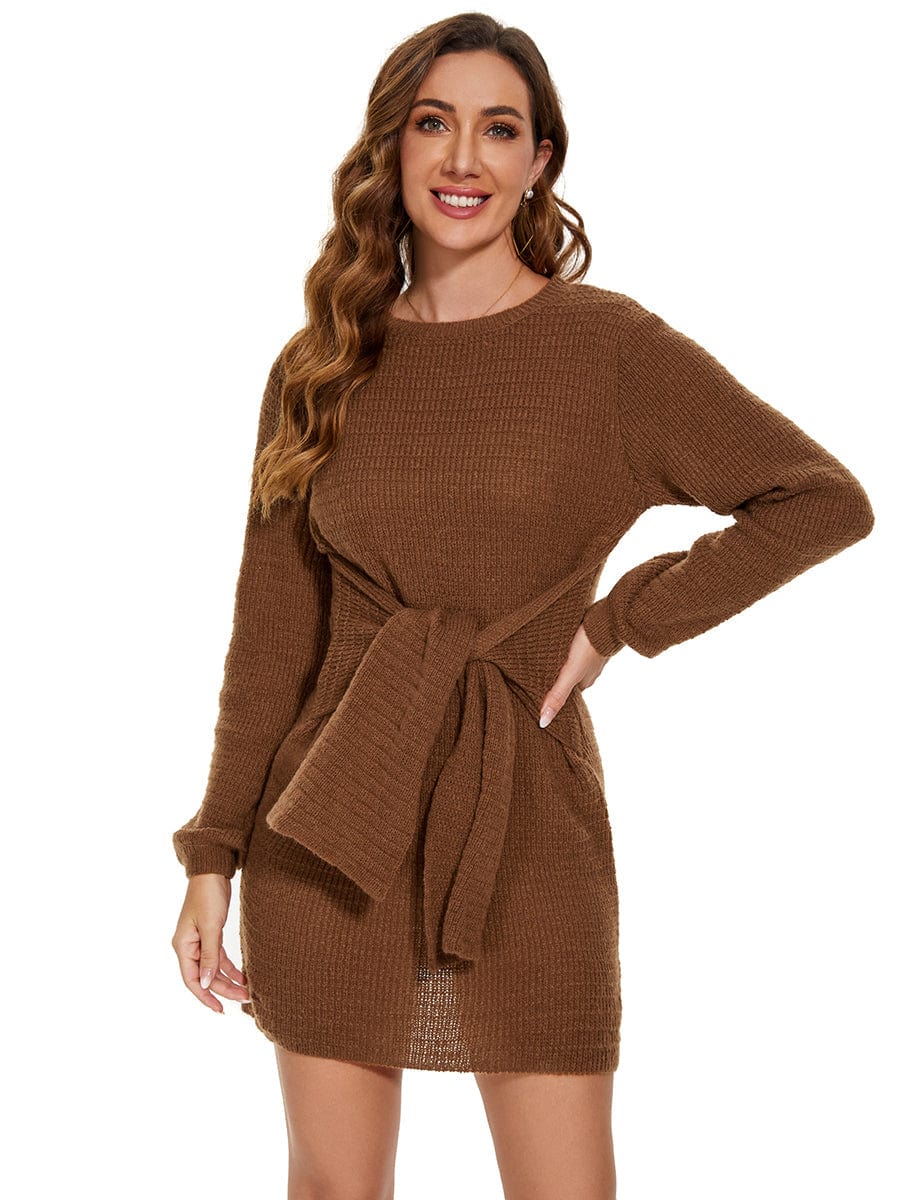 Fishtail Silhouette Sweater Dress With Belt