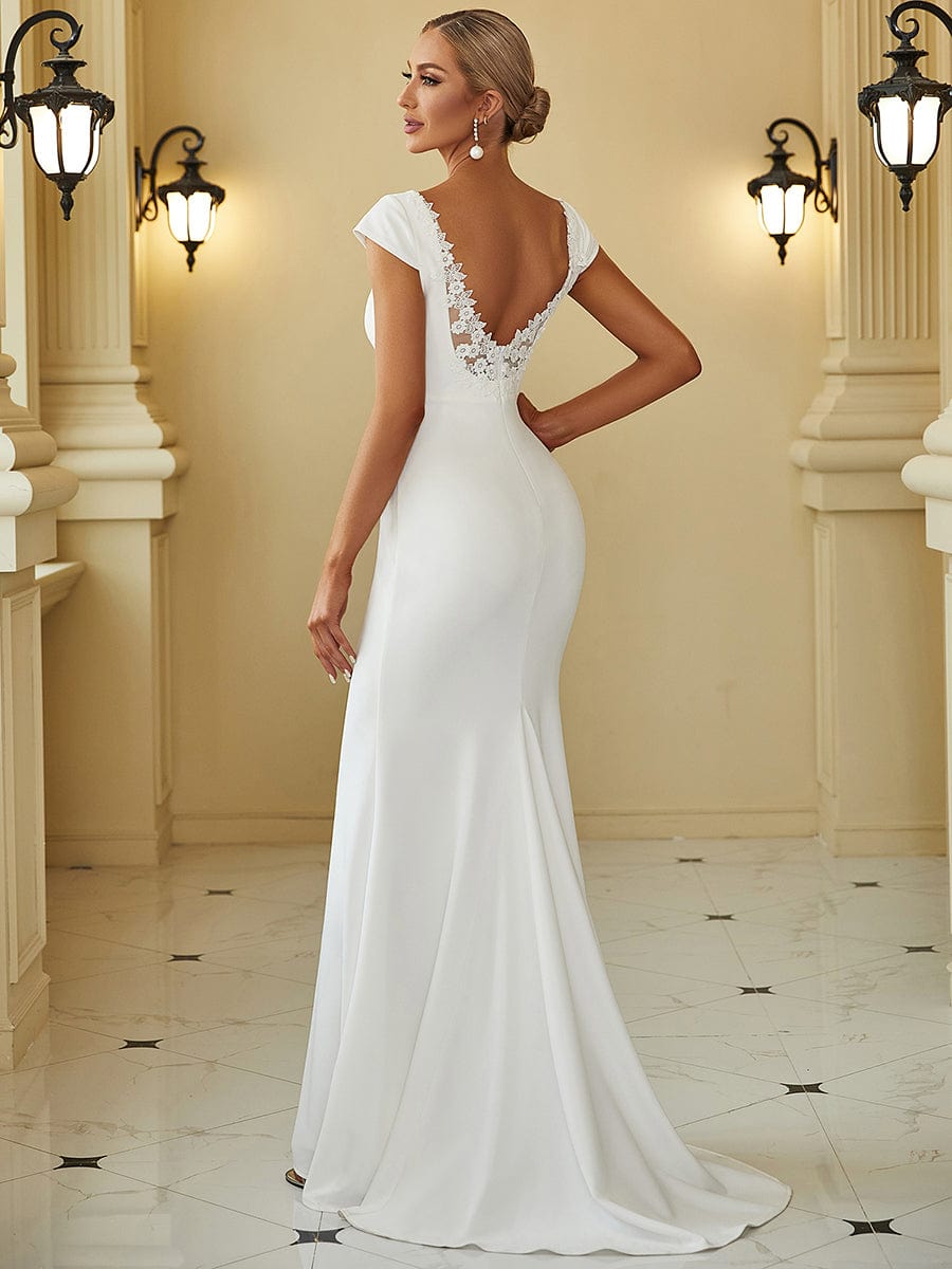 Fishtail Wedding Gown with V-Neck and Sleeves
