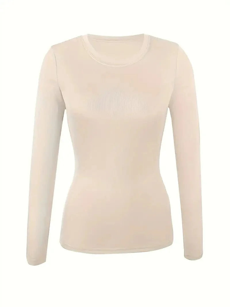 Fitted Crew Neck Top with Long Sleeves and Ribbed Texture