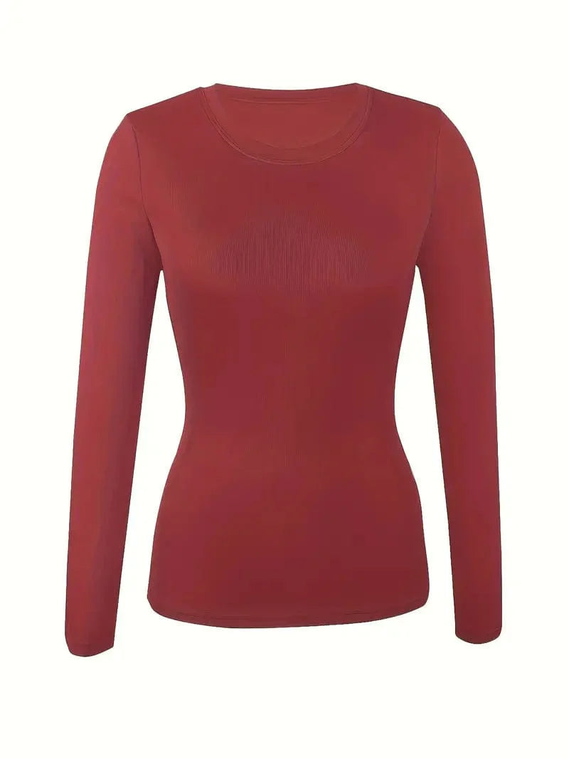 Fitted Crew Neck Top with Long Sleeves and Ribbed Texture