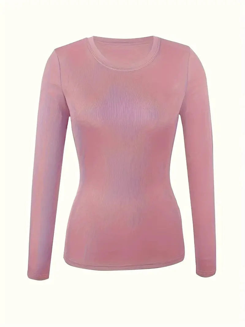Fitted Crew Neck Top with Long Sleeves and Ribbed Texture