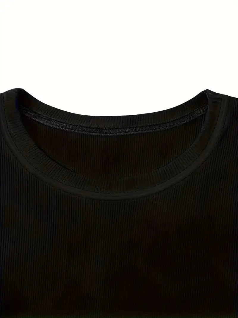 Fitted Crew Neck Top with Long Sleeves and Ribbed Texture