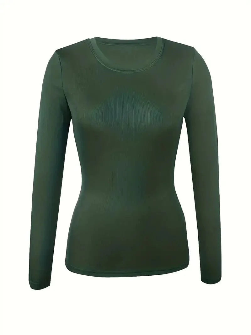 Fitted Crew Neck Top with Long Sleeves and Ribbed Texture