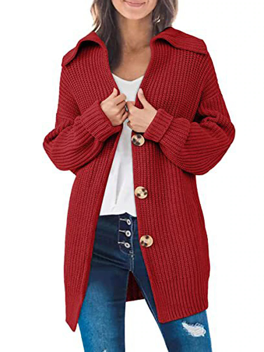 Women's Cardigan Sweater Shirt Collar Ribbed Knit Acrylic Patchwork Button Fall Winter Long Daily Going out Weekend Stylish Casual Soft Long Sleeve Solid Color Black White Yellow S M L