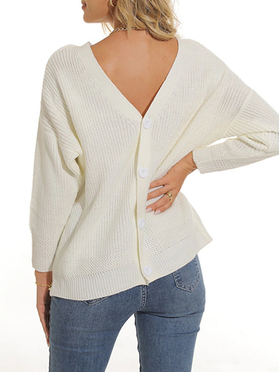 Women's Pullover Sweater Jumper Cardigan Sweater Crew Neck Ribbed Knit Acrylic Button Summer Spring Daily Going out Weekend Stylish Casual Soft Long Sleeve Solid Color Black White Pink S M L