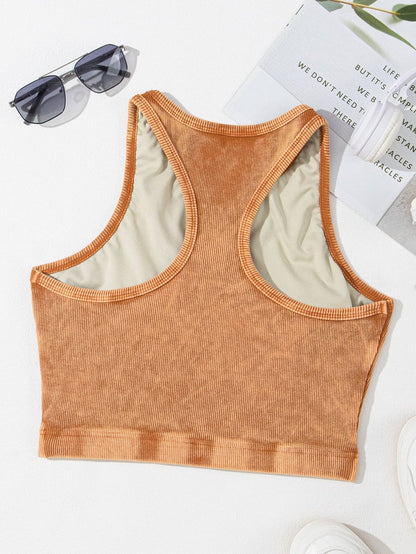 Flame Gold Ribbed Mineral Wash Sleeveless Racerback Top