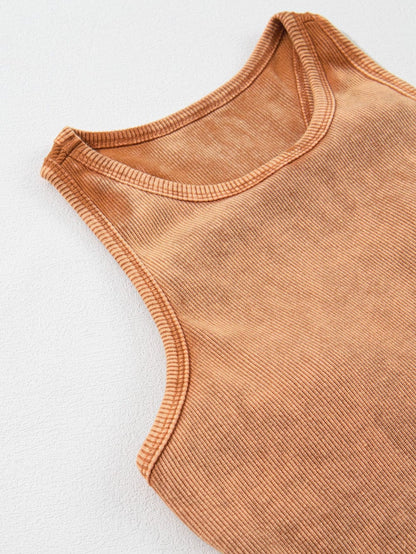 Flame Gold Ribbed Mineral Wash Sleeveless Racerback Top