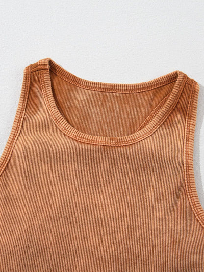Flame Gold Ribbed Mineral Wash Sleeveless Racerback Top