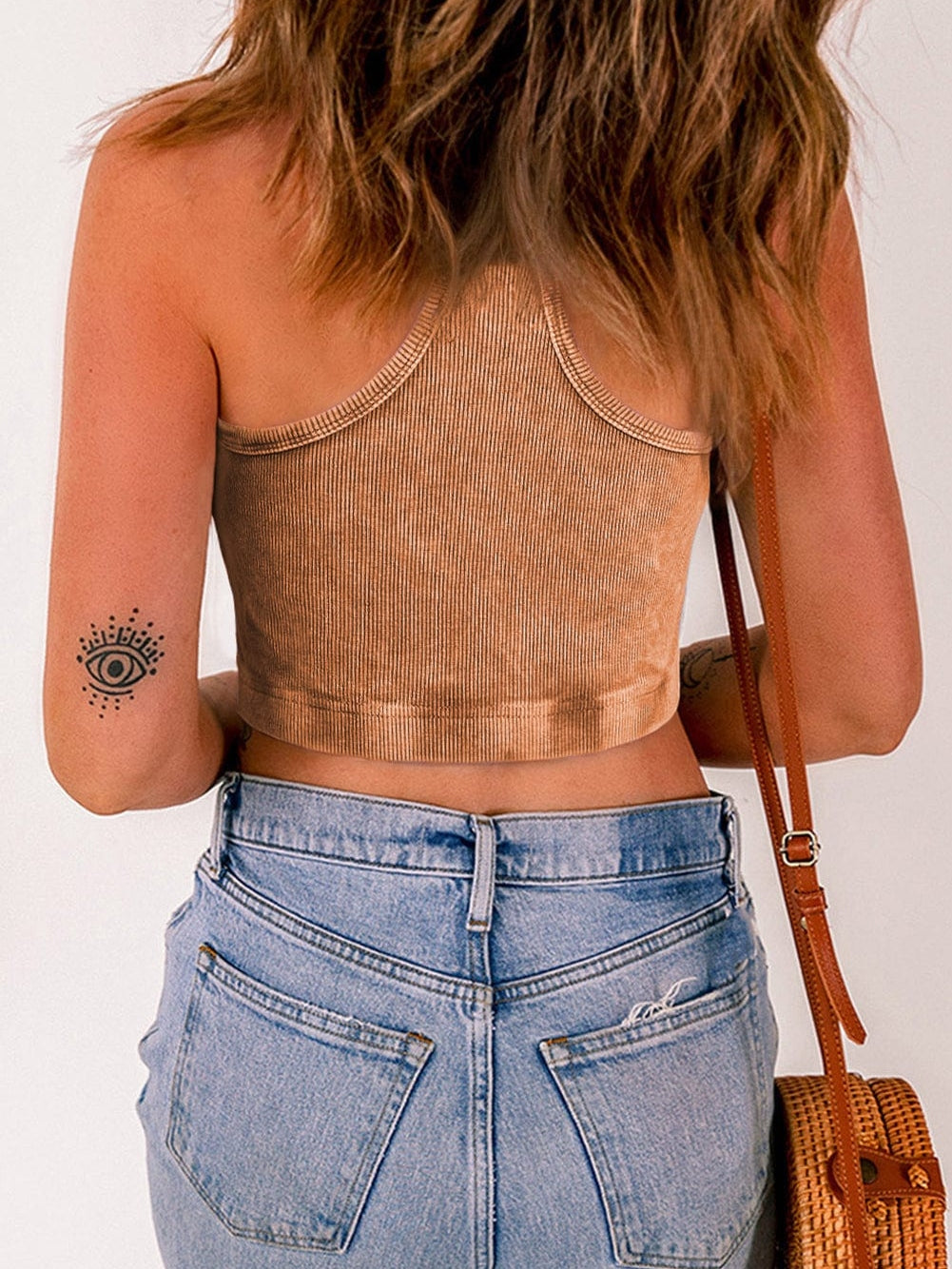 Flame Gold Ribbed Mineral Wash Sleeveless Racerback Top